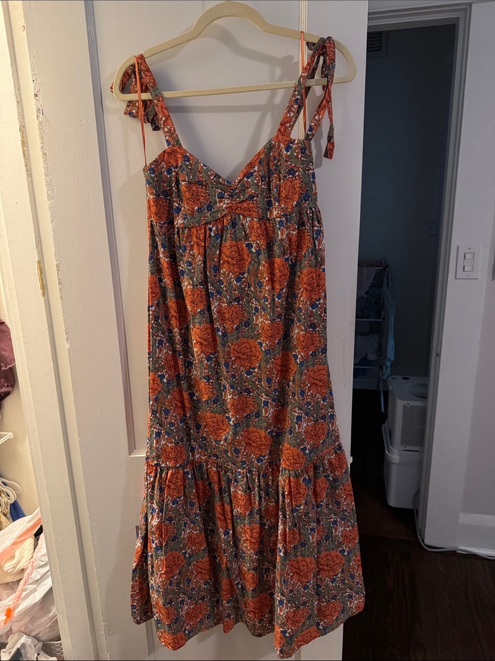 Zara - Floral Tie-Shoulder Maxi Dress in Orange and Blue